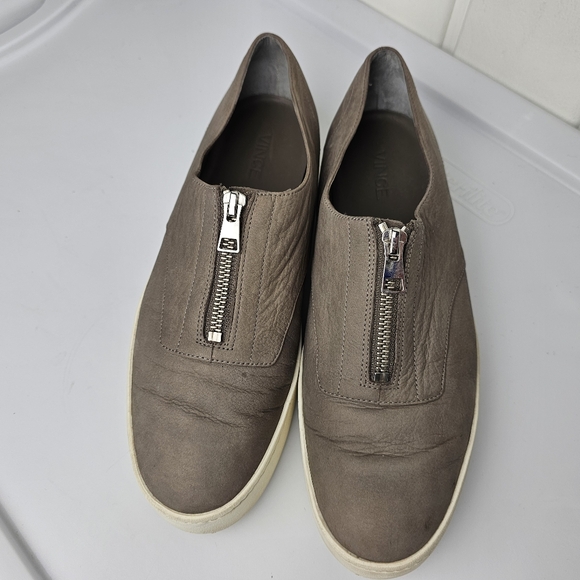 Vince Warner Gray Zip Front Nubuck Leather Platform Slip On Sneakers Women's 9.5 - Picture 6 of 16